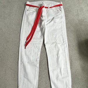 Denimist: Harper Belted Distressed High-rise Straight Jean (size 24)